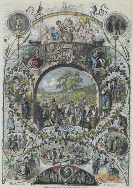 Schwaben. - Mehransichtenblatt. - Wein. - "Schwäbische Weinlese 1868".