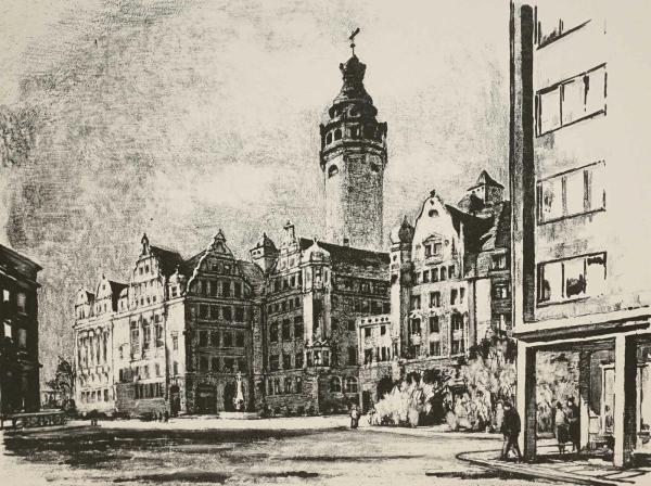 Schnabel, Max. - Leipzig. - "Burgplatz und Neues Rathaus".