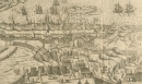 Stralsund. - Vogelschau. - "Abriss der Stadt Stralsund, wie selbige von dem Keyserischen volck belägert und bestürmet worden. j1628".