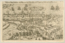 Stralsund. - Vogelschau. - "Abriss der Stadt Stralsund, wie selbige von dem Keyserischen volck belägert und bestürmet worden. j1628".