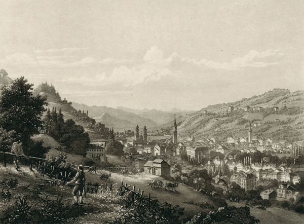 Pfelling (Bogen). - Vedute. - Johann Georg Laminit. - "Pfäling unterhalb Pogenberg an der Donau".