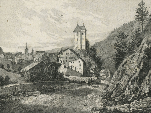 Pfelling (Bogen). - Vedute. - Johann Georg Laminit. - "Pfäling unterhalb Pogenberg an der Donau".