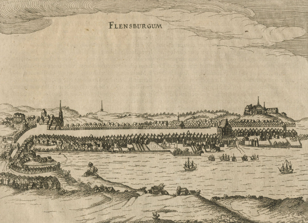 Flensburg. - Vogelschau. - Bertius. - "Flensburgum".