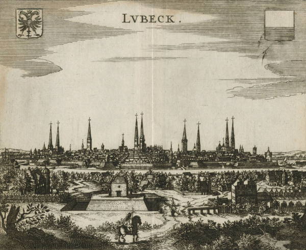 Lübeck. - Gesamtansicht. - Zeiller. - "Lvbeck".