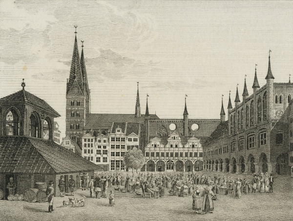 Lübeck. - Gesamtansicht. - "416. Der Markt in Lübeck".