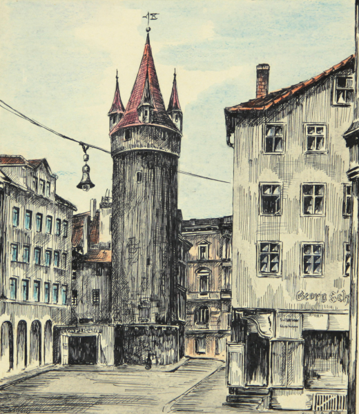 Kassel. - Altstadt. - "Druselturm mit Papierhandlung Schröder".