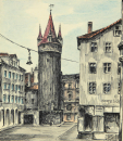 Kassel. - Altstadt. - "Druselturm mit Papierhandlung...