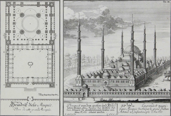 Türkei - Istanbul - "Sultan-Achmed-Moschee" Grundriss und Ansicht