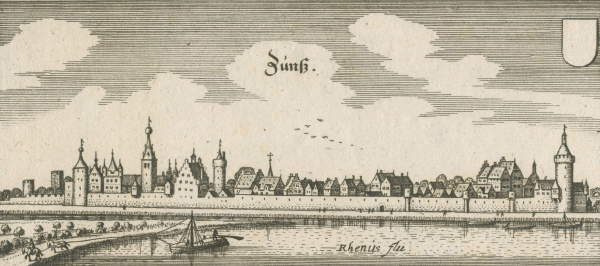 Stadt Zons. - Stadtpanorama. - Merian. - "Zunß".