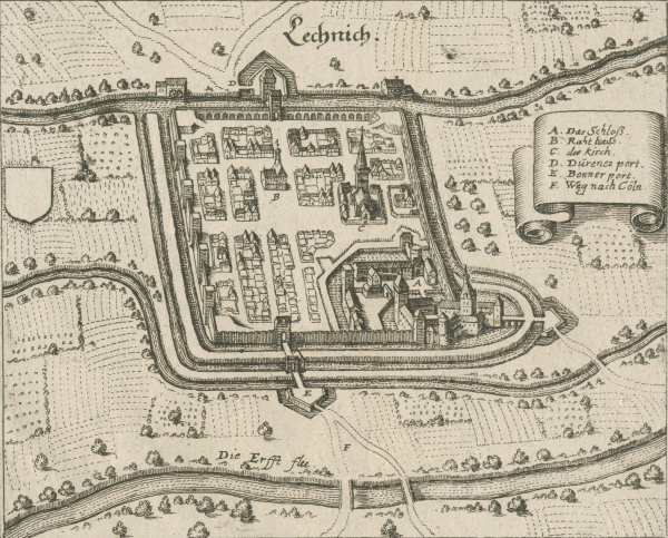 Lechenich (Erfstadt). - Vogelschau. - Merian. - "Lechnich".