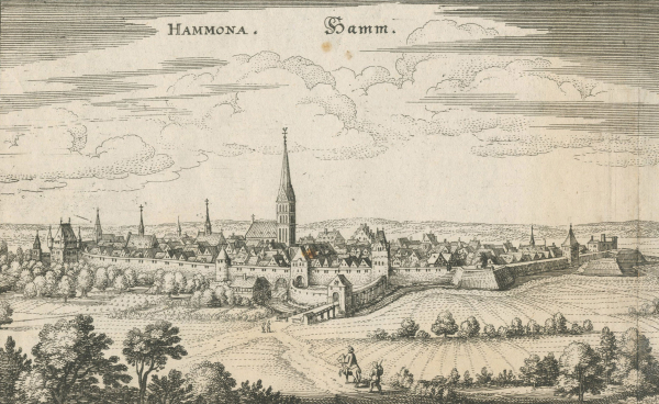 Hamm. - Stadtpanorama. - Merian. - "Hammona.".