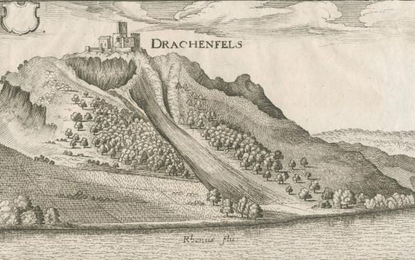 Drachenfels. - Gesamtansicht. - Merian. - "Drachenfels".