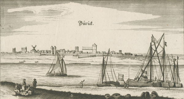 Büderich (Wesel). - Gesamtansicht. - Merian. - "Bürick".