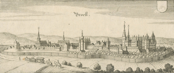 Brühl (Rheinland). - Gesamtansicht. - Merian. - "Broell".