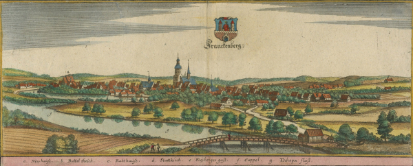 Frankenberg (Sachsen). - Gesamtansicht. - Merian. - "Franckenberg".