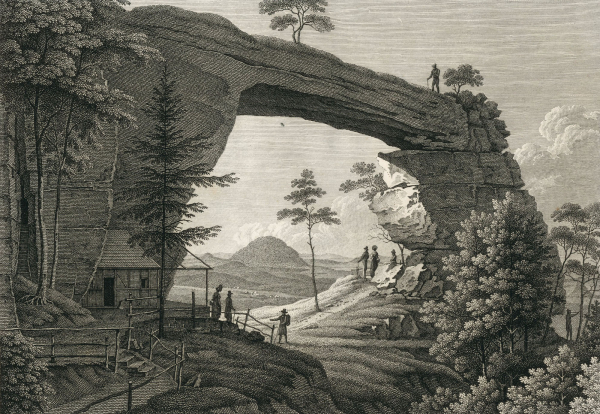 Bömische Schweiz. - Gesamtansicht. - Christian Gottlob Hammer.  - "Vue du Prebisch Thor aux frontieres de la Boheme".