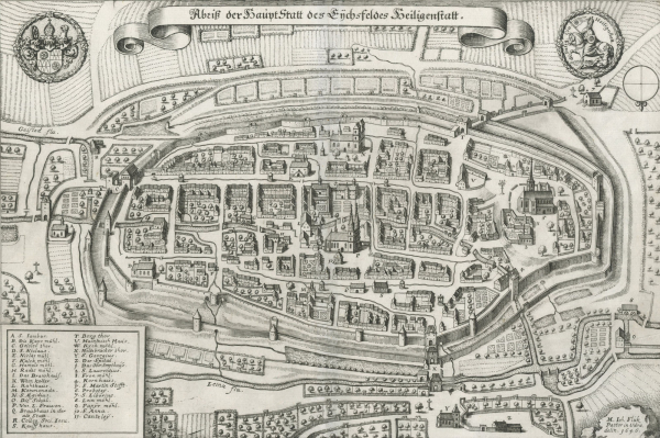 Heiligenstadt. - Stadtplan. - Merian. - "Abriß der HauptStatt des Eychsfeldes Heiligenstatt".