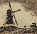 Kaul, August. - "Landschaft mit Windmühle".