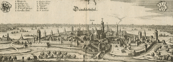 Dinkelsbühl. - Vogelschau. - Merian. - "Dünckelsbühel".