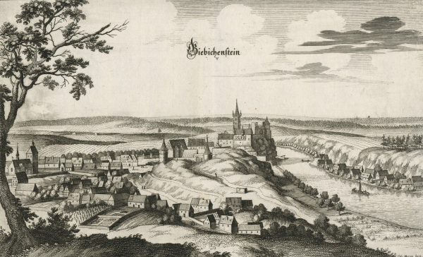 Giebichenstein (Halle). - Gesamtansicht. - Merian. - "Giebichenstein".