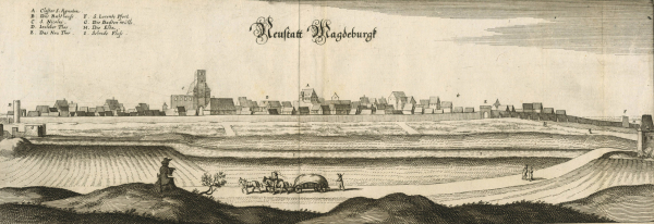 Magdeburg. - Gesamtansicht. - Merian. - "Neustatt Magdeburgk".