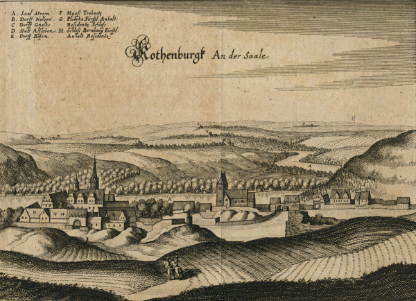 Rothenburg (Saale). - Gesamtansicht. - Merian. - "Rothenburgk. An der Saale".