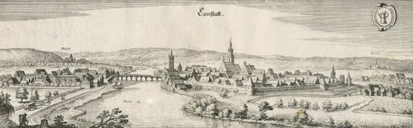 Bad Cannstatt (Stuttgart). - Gesamtansicht. - Merian. - "Canstatt".