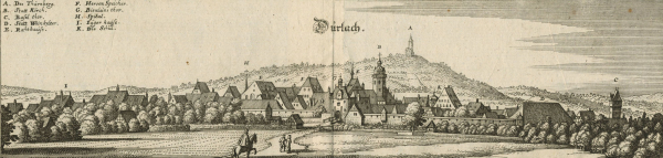 Durlach (Karlsruhe). - Gesamtansicht. - Merian. - "Durlach".