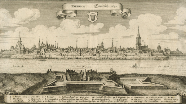 Emmerich am Rhein. - Gesamtansicht. - Merian. - "Emrica. Emmerich. 1647".