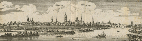 Minden. - Gesamtansicht. - Merian. - "Minda. Minden".