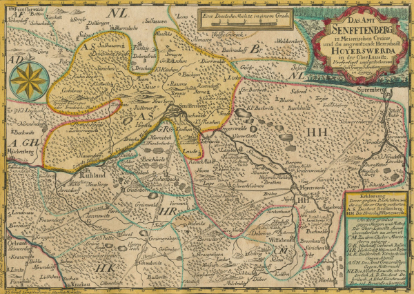 Brandenburg. - Landkarte. - "Das Amt Senftenberg in Meisnischen Creisse und die angrentzende Herrschafft Hoyerswerda in der Oberlausitz".