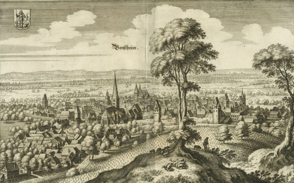 Bensheim - Gesamtansicht. - Merian. - "Bentzheim".