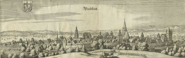 Groß-Umstadt. - Gesamtansicht. - Merian. - "Umbstatt".