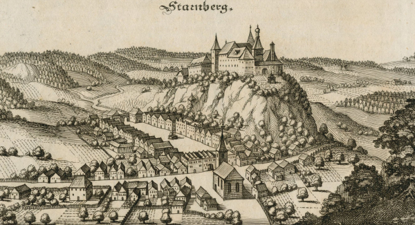 Schloss Starhemberg. - Gesamtansicht. - Merian. - "Starnberg".