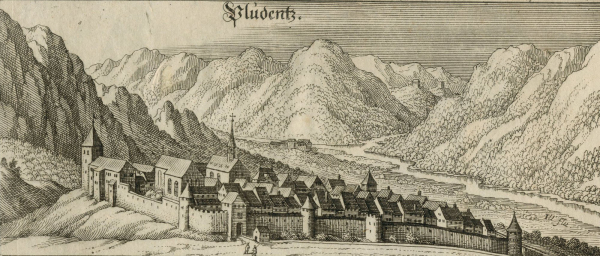 Bludenz. - Doppelansicht. - Merian. - "Pludentz".