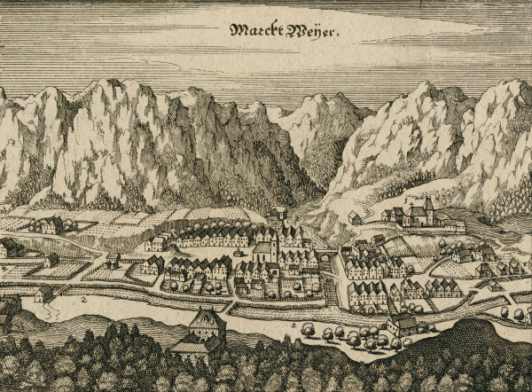 Weyer Markt. - Vogelschau. - Merian. - "Marckt Weyer".