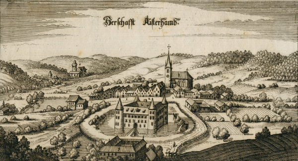 Aisterheim. - Vogelschau. - Merian. - "Herschafft Aisterhamb".